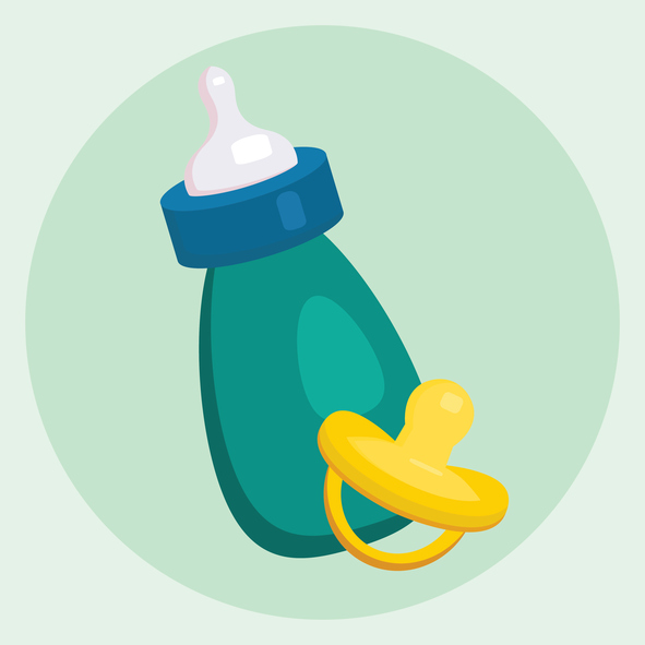Vector flat illustration of baby bottle and pacifier