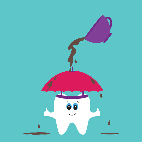 Protecting teeth from coffee. Vector illustration. Flat desig